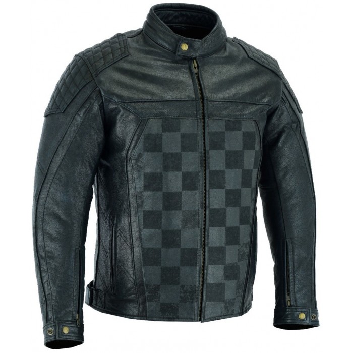 BLACK CHECKER LEATHER JACKET